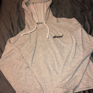 Grey mid length hooded crop top